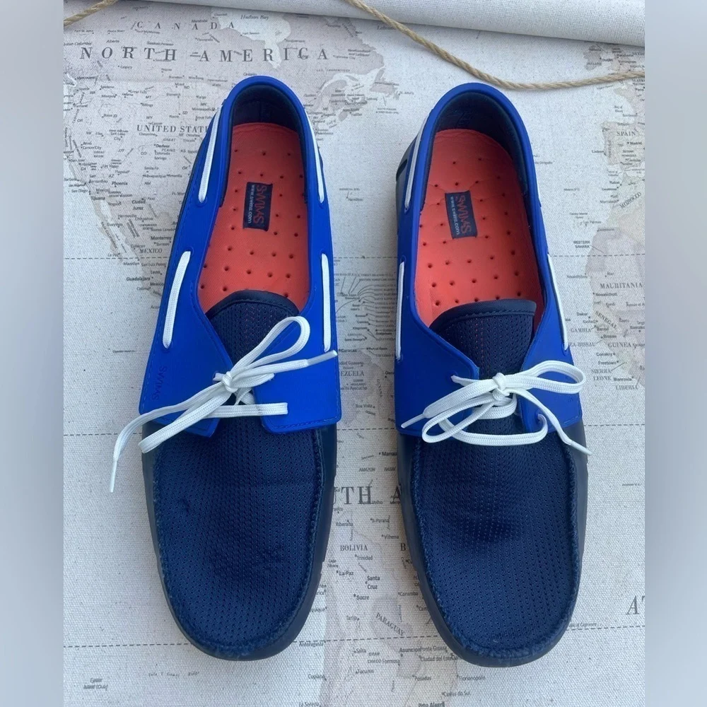 SWIMS Braided Lace Loafer Navy & Orange Slip On Shoes Land to Sea Size 12